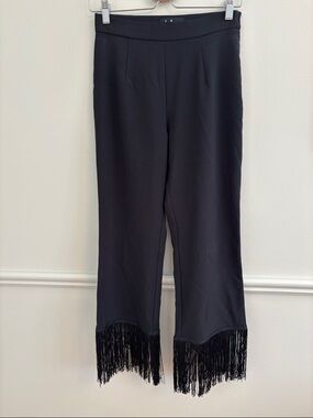 Lulu's Black Cropped Pants with Fringe Hem